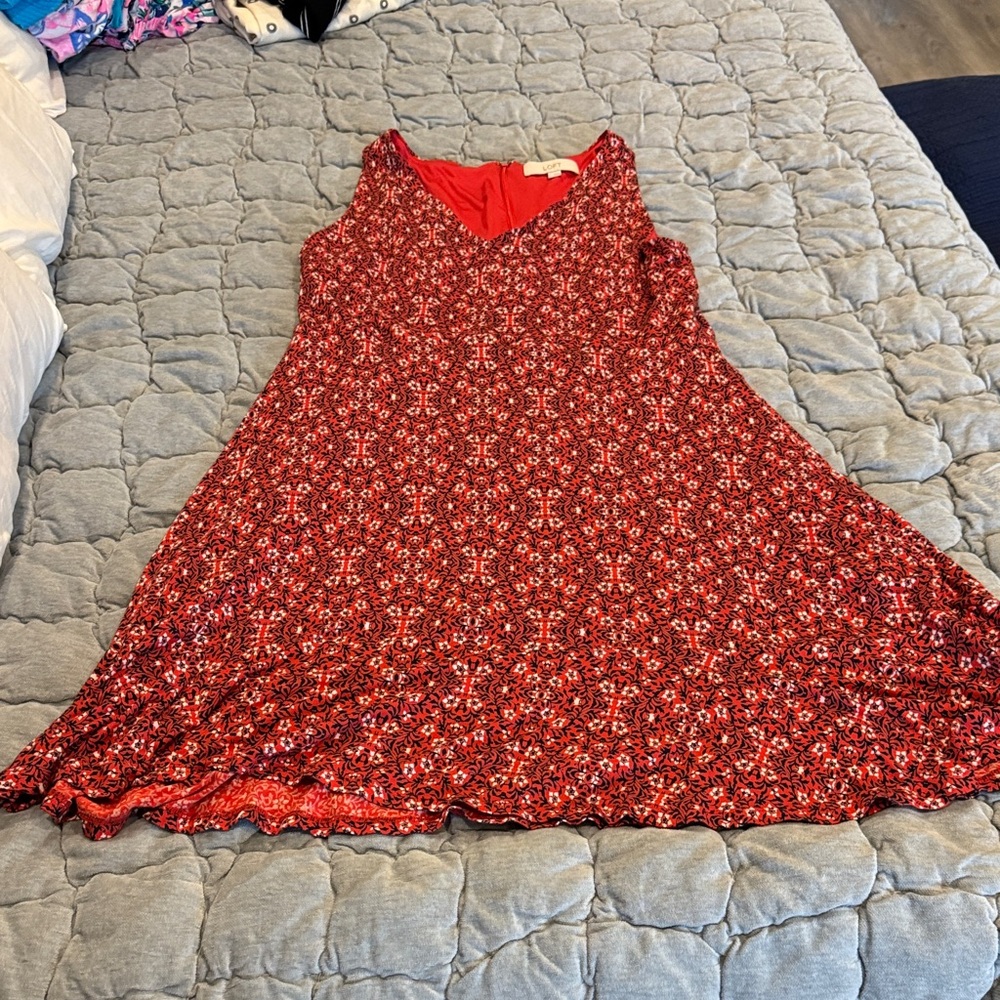 LOFT Red and Black Patterned Sleeveless Dress